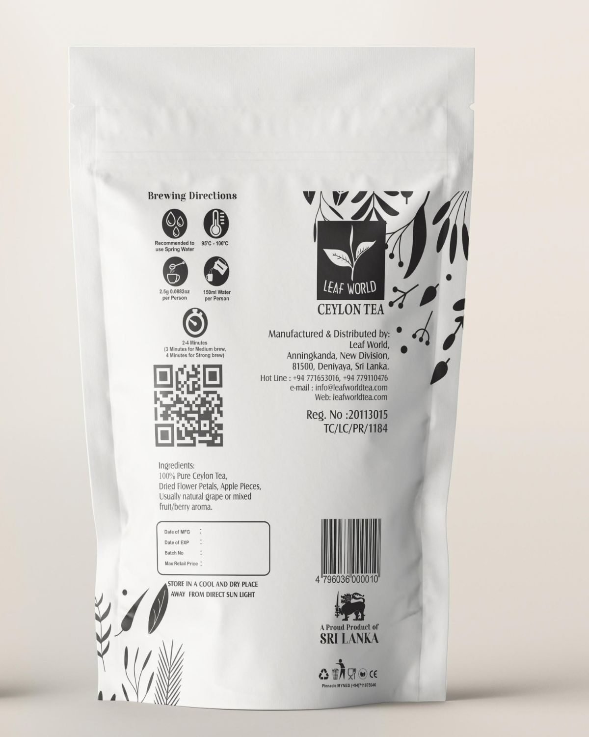 1001 Night Green Tea — back of pack