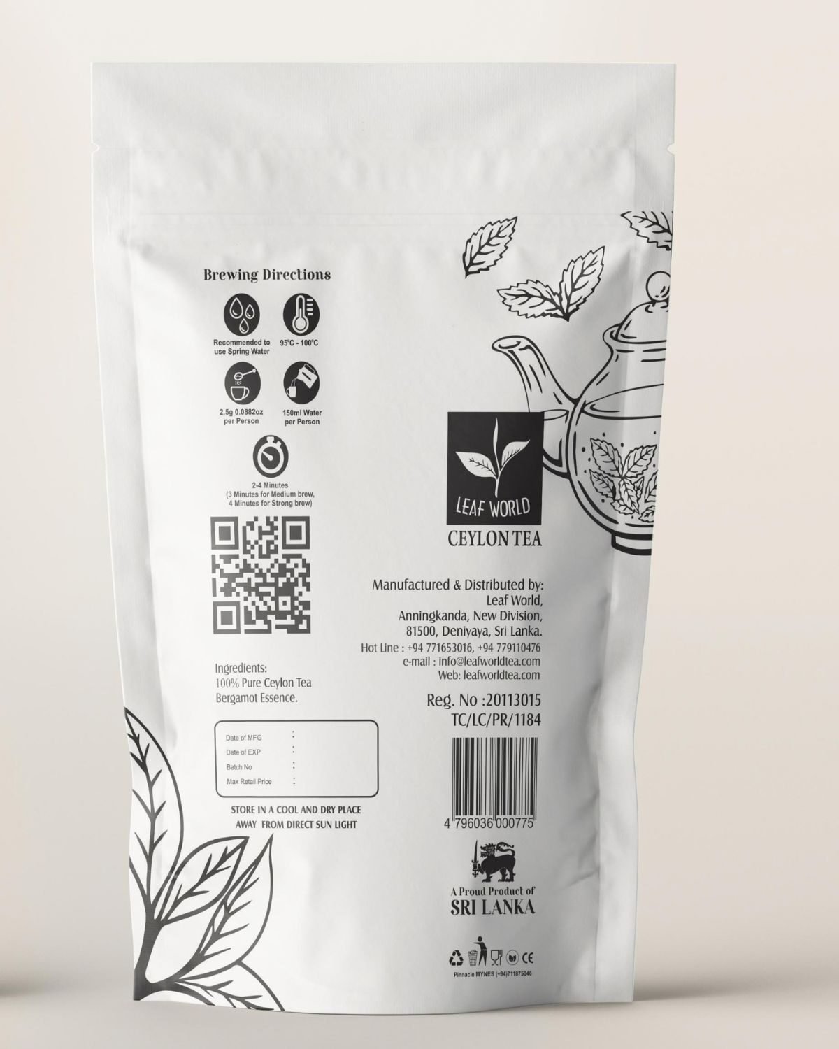Earl Grey Green Tea — back of pack