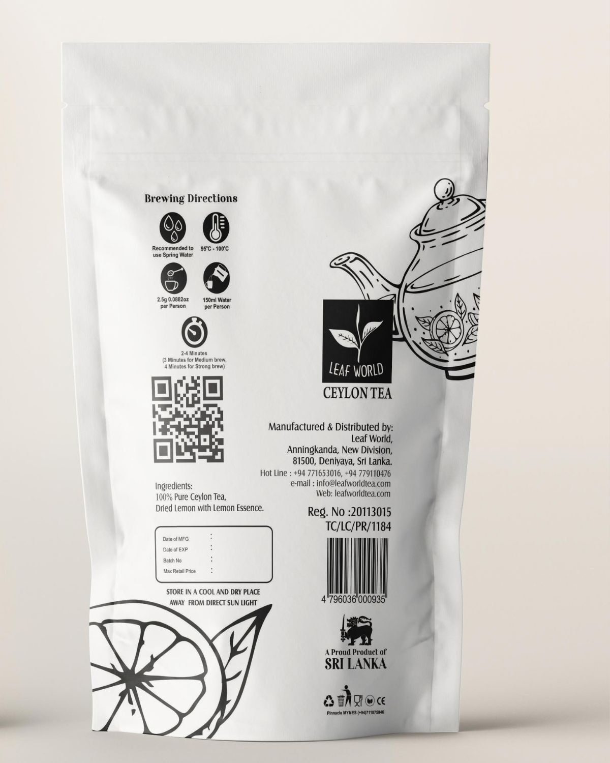 Lemon Green Tea — back of pack