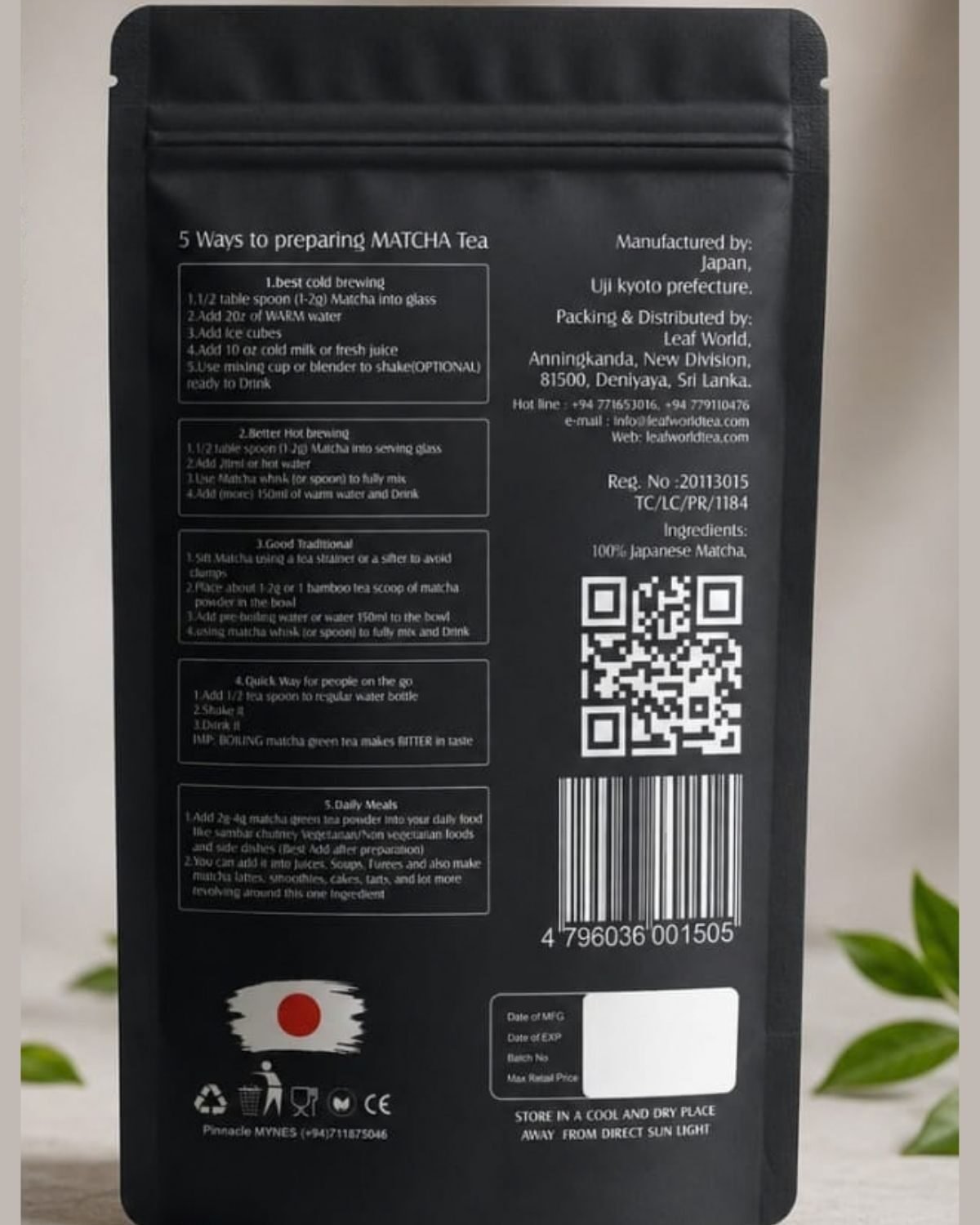 Matcha Japan Green Tea — back of pack