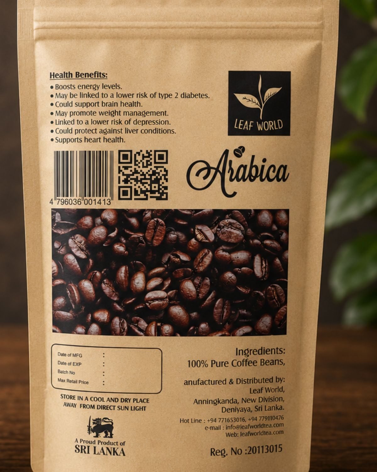 Roasted Coffee Beans — Arabica — back of pack