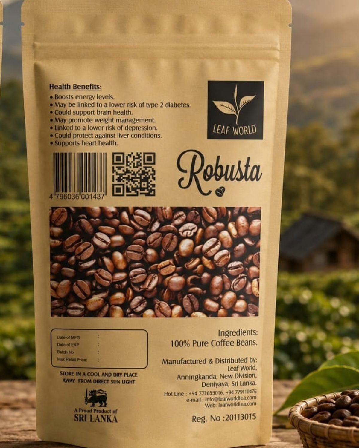 Roasted Coffee Beans — Robusta — back of pack