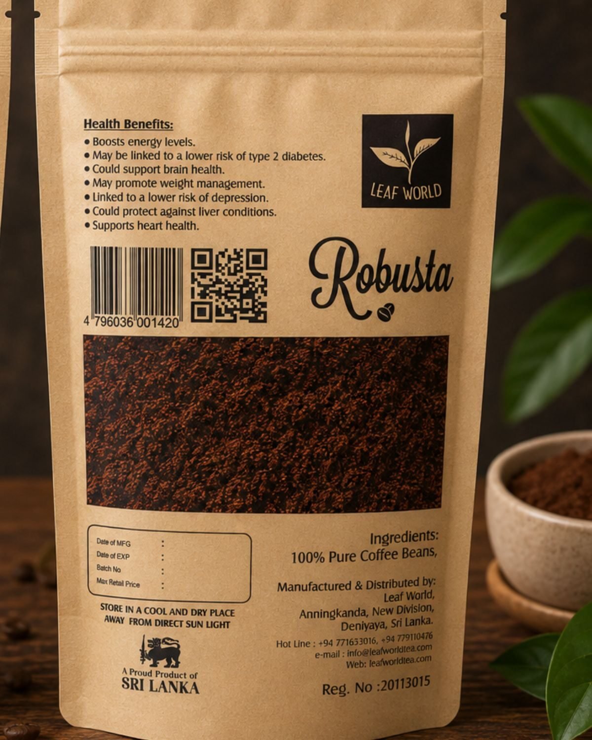 Roasted Coffee Powder — Robusta — back of pack