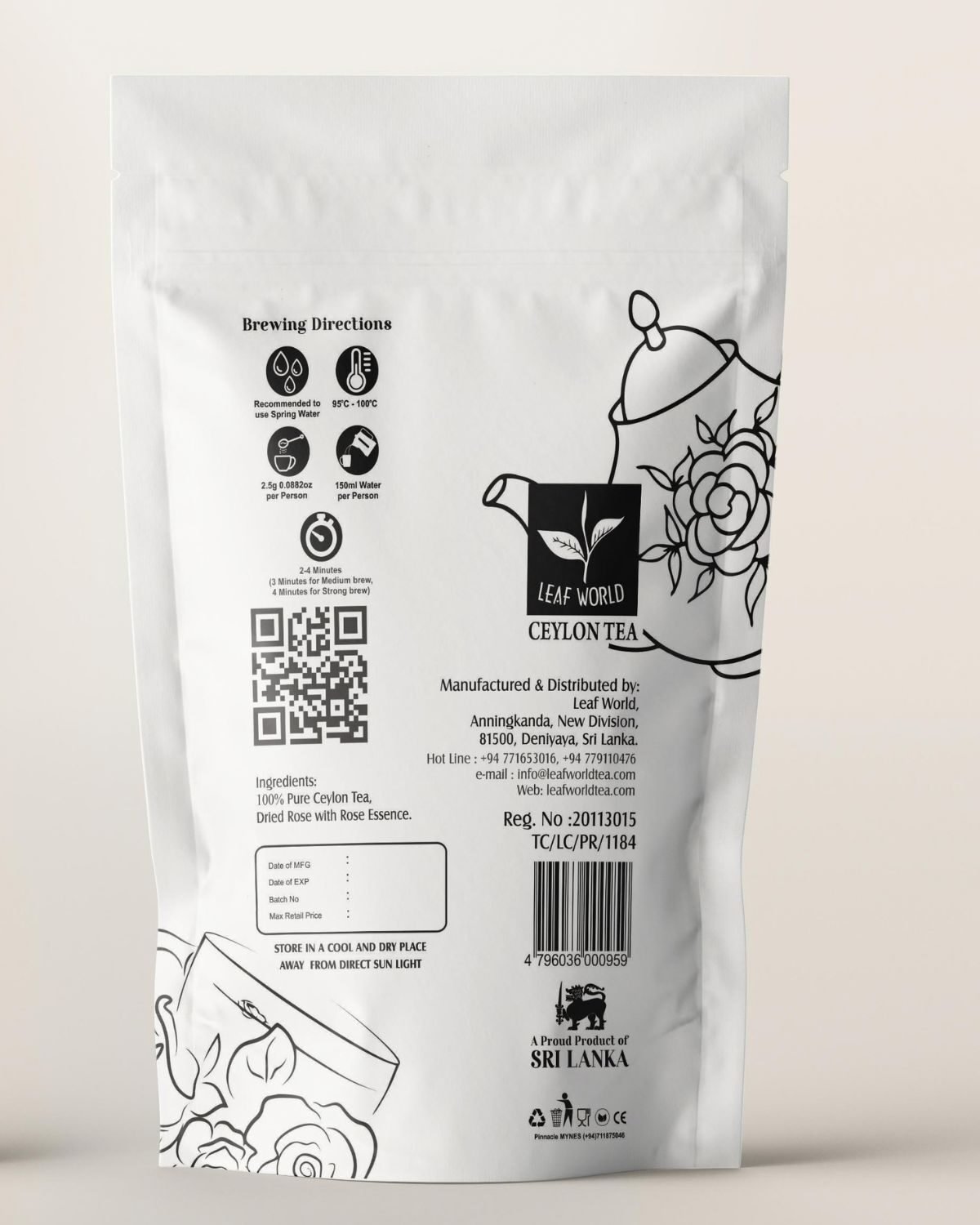 Rose Green Tea — back of pack