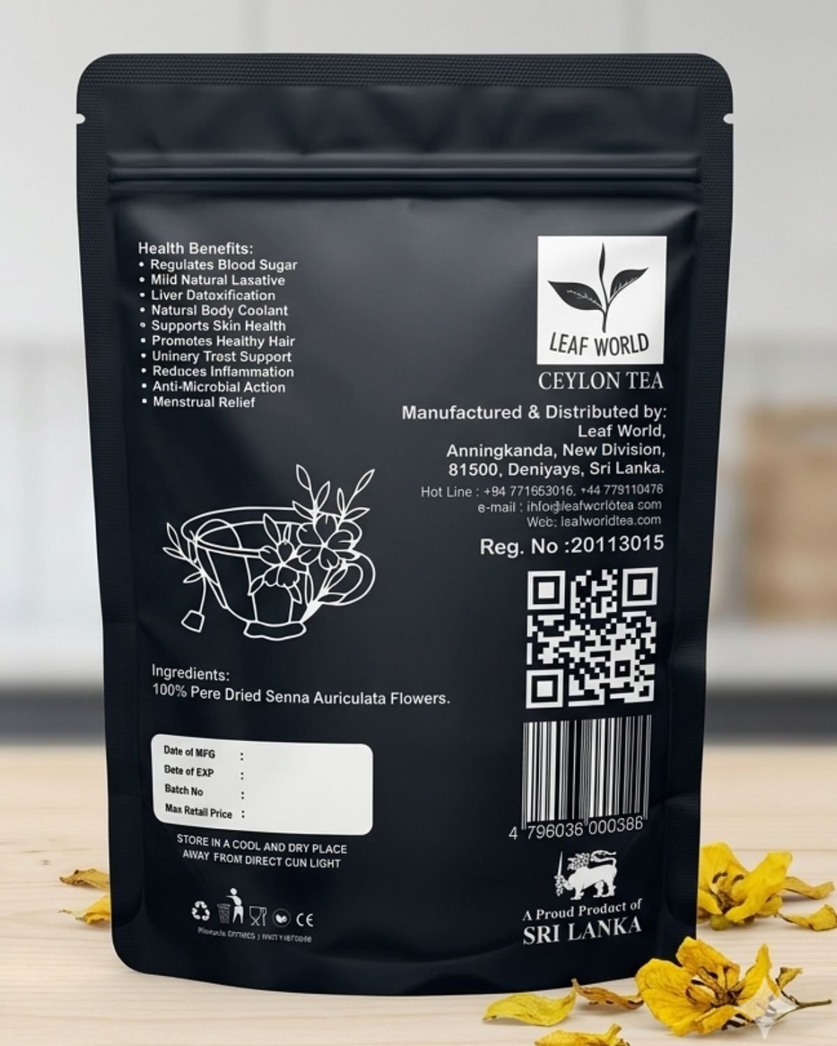 Senna Auriculata Tea — back of pack